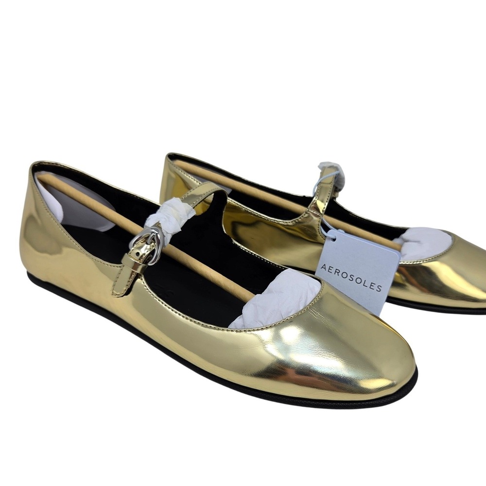 Aerosoles Ferry Flats Womens 9.5 Gold Metallic Mary Jane Buckle Classic Glam NWT
